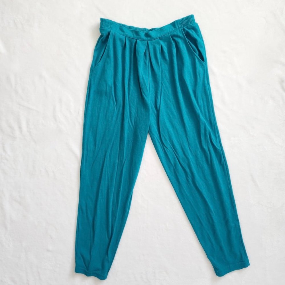 Vintage‎ 90s Fire Islander Teal Green Elastic Waist Pants High Rise // Large